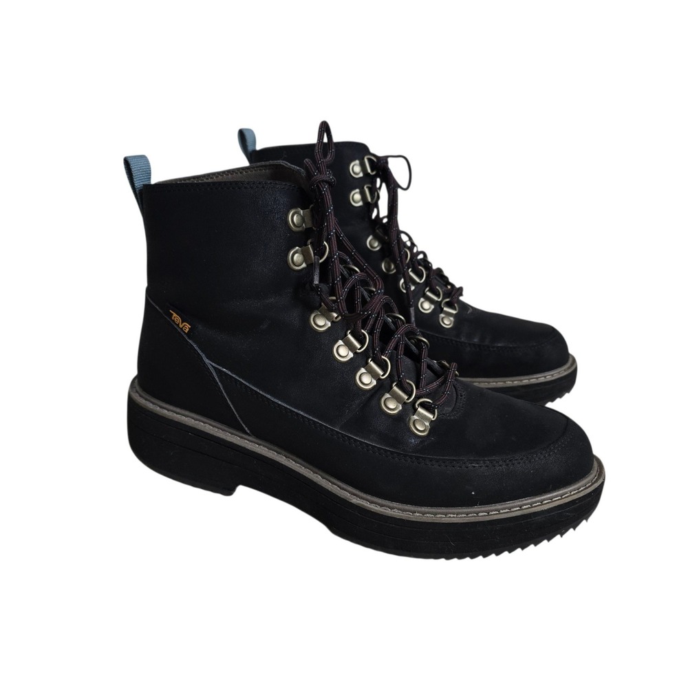 Teva Anaya Lace Waterproof Black Leather Combat Hiking Boots Womens 8.5 1123510